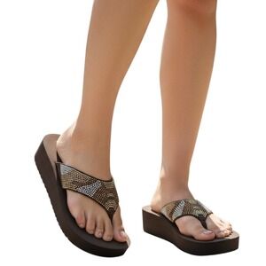 West Loop‎ Women's Brown Embellished Platform Flip Flops Sandals Size L(9/10)